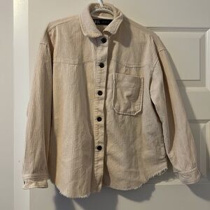 Zara Corduroy Jacket Women’s XS Cream Oversized Collared Button Up